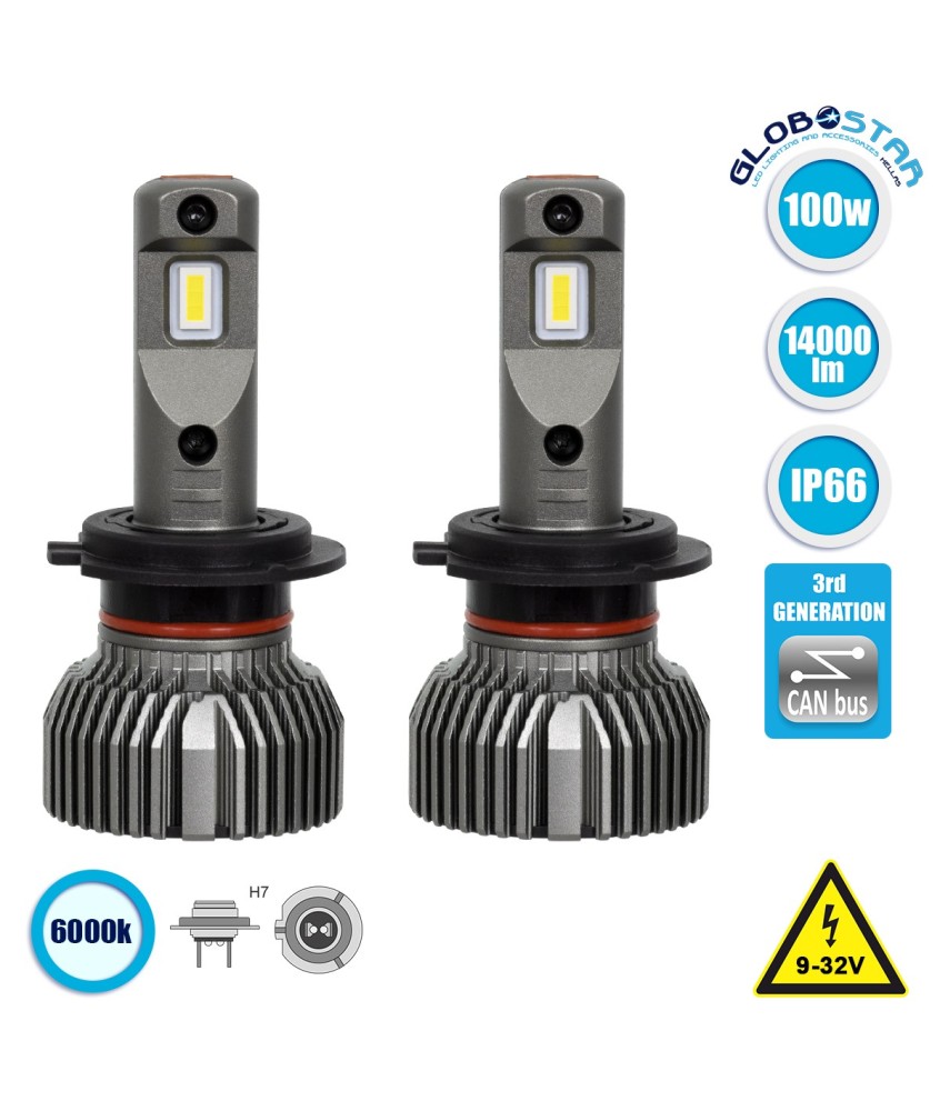 GloboStar® 85643 H7 E30 Line KIT Βασικού Φωτισμού Αυτοκινήτου & Φορτηγού 3nd Generation Can-Bus Series LED CREE CXB 100W 14000lm DC 9-32V Αδιάβροχο IP66 Ψυχρό Λευκό 6000K